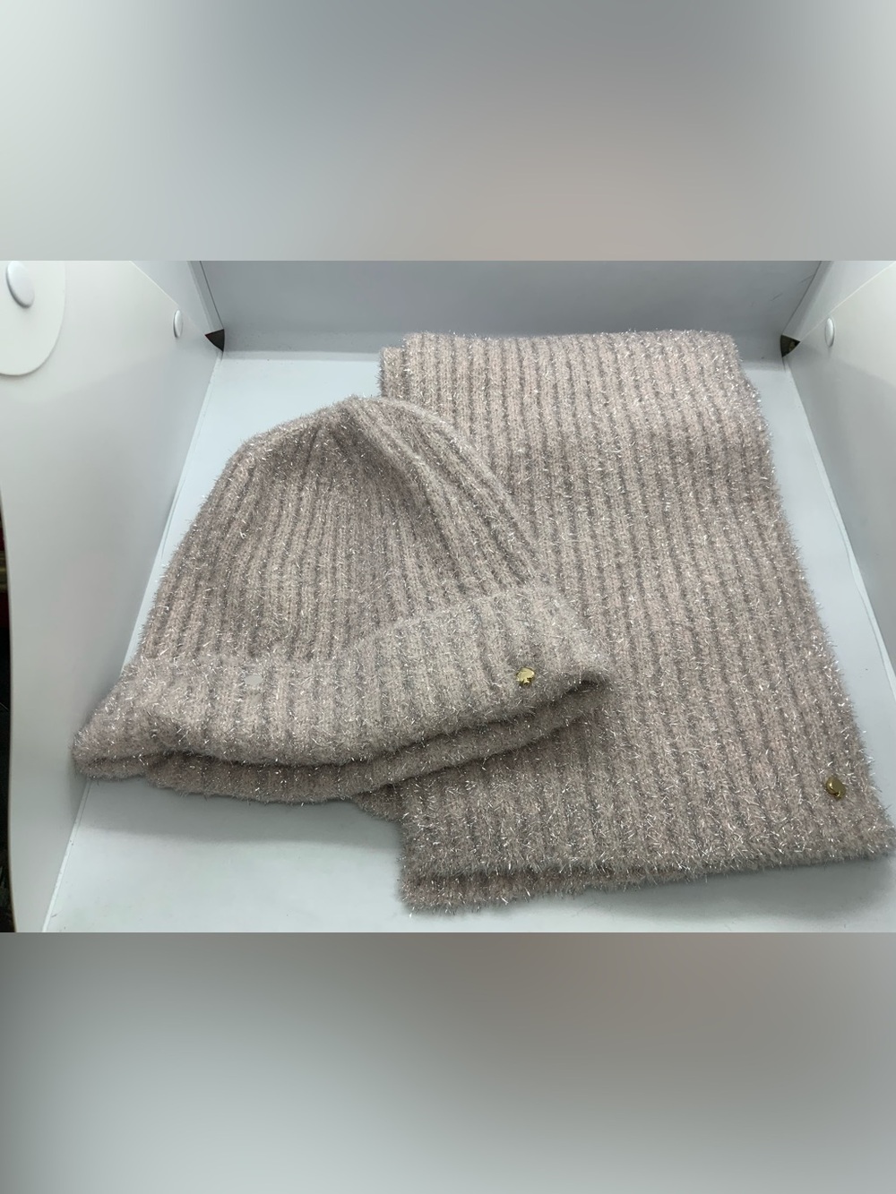 Kate spade Soft Ribbed Knit Beanie and Scarf Set - Taupe